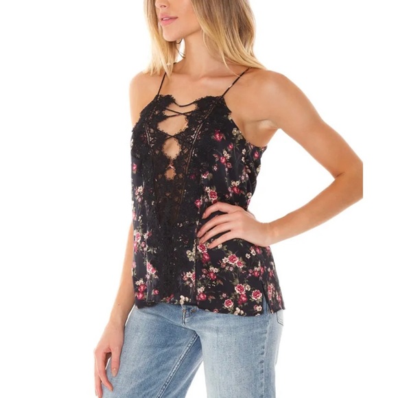 Cami NYC Charlie Reversible Lace-Up Silk Floral Top - Picture 2 of 14